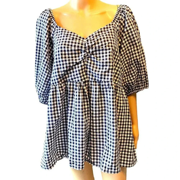 Terra&Sky Cotton Casual Boho summer Beach Gingham Top Blouse Women's Plus2X - Picture 1 of 7